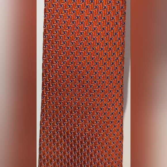 Banana Republic Mens Silk Neck Tie Geometric Copper Rust Orange Indigo Like New! - Picture 4 of 7